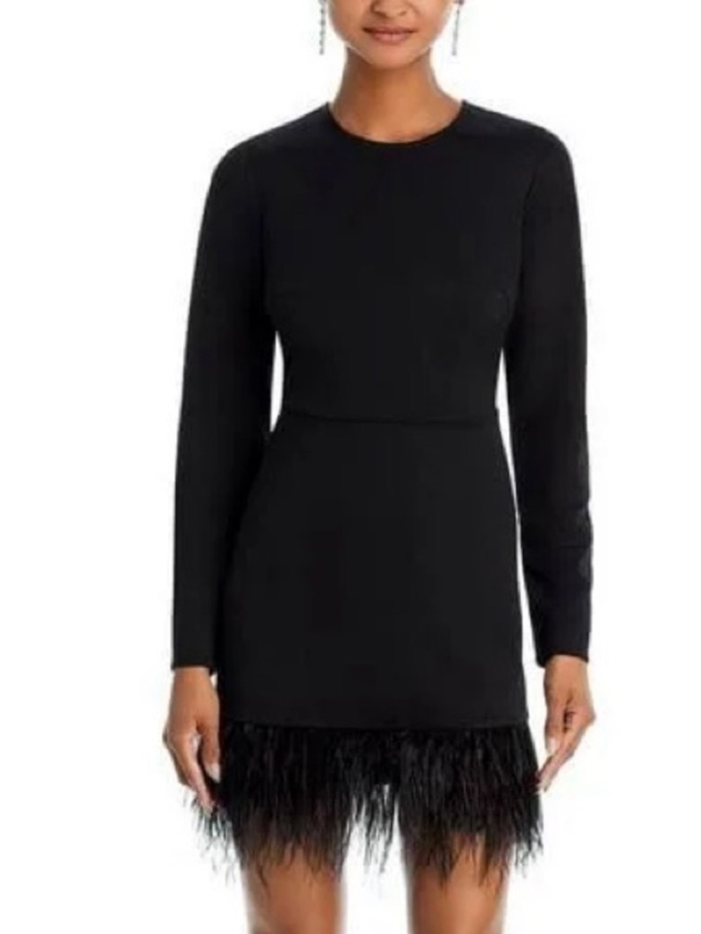 Aqua Black Long-Sleeve Feather-Hem Mini Dress